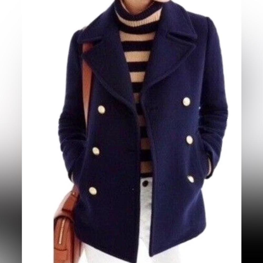 J. Crew Women Stadium Cloth by Nello Gori Wool Classic Pea Coat Black Size 0